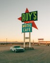 Roys Motel & Cafe sign on Route 66 in the Mojave Desert of California Royalty Free Stock Photo