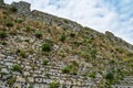 Rozafa Castle wall overgrown with plants Shkoder, Albania, close-up