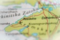 Rozdolne, Crimea highlighted on a world map Royalty Free Stock Photo