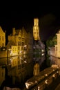 Rozenhoedkaai canal and Belfort Tower in Bruges Royalty Free Stock Photo