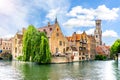 Rozenhoedkaai canal and Belfort tower, Bruges, Belgium Royalty Free Stock Photo