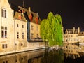 Rozenhoedkaai in the historical centre of Bruges by night, Belgium Royalty Free Stock Photo