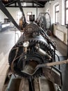 Rozewie, Poland, May 13, 2022: The building of the old engine room at the Rozewie lighthouse, containing a locomotive, generator, Royalty Free Stock Photo