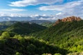 Rozhen pyramids -a unique pyramid shaped mountains cliffs in Bulgaria Royalty Free Stock Photo