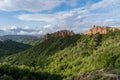 Rozhen pyramids -a unique pyramid shaped mountains cliffs in Bulgaria Royalty Free Stock Photo