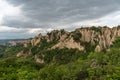 Rozhen pyramids -a unique pyramid shaped mountains cliffs in Bulgaria Royalty Free Stock Photo