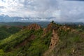 Rozhen pyramids -a unique pyramid shaped mountains cliffs in Bulgaria