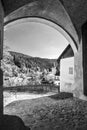 Rozmberk nad Vltavou through castle`s gate