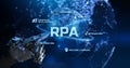 RPA Robotic process automation innovation technology concept. Robot pressing virtual button. 3d rendering. Royalty Free Stock Photo
