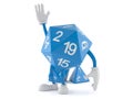 RPG dice character with hand up