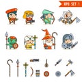 RPG Game Fantasy Character Vector Icons Set Illustration