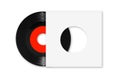 45rpm single vinyl record with red label and white sleeve on white with clipping path Royalty Free Stock Photo