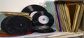 45 and 33 rpm vinyl discs stack Royalty Free Stock Photo