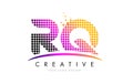 RQ R Q Letter Logo Design with Magenta Dots and Swoosh
