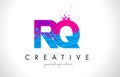 RQ R Q Letter Logo with Shattered Broken Blue Pink Texture Design Vector.