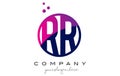 RR R Circle Letter Logo Design with Purple Dots Bubbles