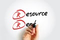 RR Resource Rent - surplus value after all costs and normal returns have been accounted for, acronym text concept with marker Royalty Free Stock Photo