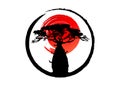 Boab or Baobab Tree Vector isolated, round logo tree black silhouette icon and red sun