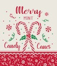 Vector Candy Canes With Holly Leaves