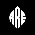 RRE circle letter logo design with circle and ellipse shape. RRE ellipse letters with typographic style. The three initials form a Royalty Free Stock Photo