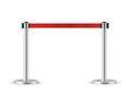 RRetractable belt stanchion. Portable ribbon barrier. Red fencing tape.