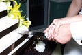 RRIED cOUPLE cUT cAKE Royalty Free Stock Photo