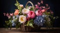 rrngement flowers in a basket