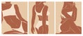 Beautiful set woman body silhouette art, beauty sketch figure girl in underwear or swimsuit beige color. Minimalist female figure.