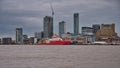 The RRS Sir David Attenborough at Liverpool`s UNESCO listed waterfront the day after leaving shipbuilders Cammell Laird Royalty Free Stock Photo