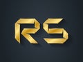 RS - Vector gold logotype. Elegant Template for company logo. Pseudo origami style. 3d Metallic Design element or icon