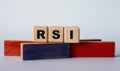 RSI - acronym on wooden cubes on a background of colored block on a light background