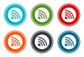 RSS Feed icon flat vector illustration design round buttons collection 6 concept colorful frame simple circle set Royalty Free Stock Photo