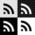 RSS icon isolated on black, white and transparent background. Radio signal. RSS feed symbol. Vector Royalty Free Stock Photo