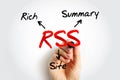 RSS - Rich Site Summary acronym, internet concept background