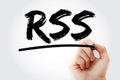 RSS - Rich Site Summary acronym with marker, internet concept background