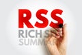 RSS Rich Site Summary - web feed that allows users and applications to access updates to websites in a standardized, computer- Royalty Free Stock Photo