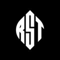 RST circle letter logo design with circle and ellipse shape. RST ellipse letters with typographic style. The three initials form a