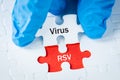 RSV virus, respiratory syncytial virus, Health concept, Dangerous disease for children, Flu season, Inscription on puzzle pieces h