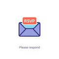 RSVP icon envelope date stamp vector invitation. rsvp message envelope