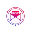 RSVP icon with envelope, vector