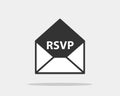 RSVP icon vector. Please respond letter in envelop. Answer on mail concept