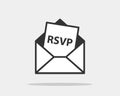 RSVP icon vector. Please respond letter in envelop. Answer on mail concept