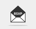 RSVP icon vector. Please respond letter in envelop. Answer on mail concept.