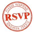 RSVP red round rubber stamp. Vector illustration for your design