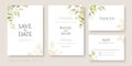 Set of greenery wedding Invitation card, save the date, thank you, rsvp template. Hydrangea, pink flower and greenery. watercolour Royalty Free Stock Photo