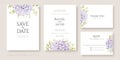 Purple Hydrangea flowers with greenery Wedding Invitation, save the date, thank you, RSVP card template Royalty Free Stock Photo