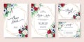 Wedding Invitation, save the date, thank you, RSVP card Design template. Winter flower, red and white rose, Watercolor style.