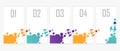 Modern infographic design. 5 steps in a horizontal row. Rocket at the start. 5 successive steps template for business