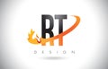 RT R T Letter Logo with Fire Flames Design and Orange Swoosh.