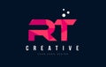 RT R T Letter Logo with Purple Low Poly Pink Triangles Concept